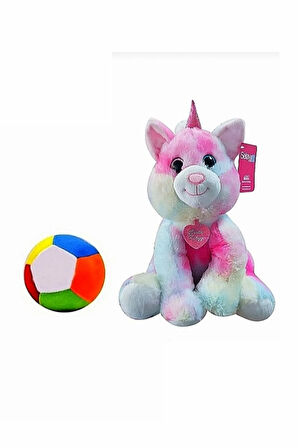 Peluş Cute Kitty Boynuzlu Pony Unicorn Kedi 30 cm ve Peluş Top 12 cm - 2 Ürün 1 Arada Oyuncak