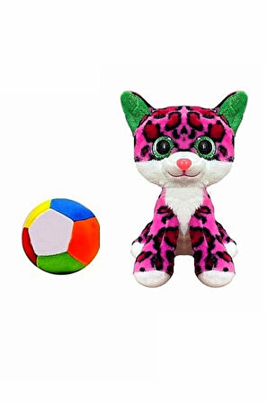 Peluş Renkli Kedi 28 cm ve Peluş Top 12 cm - 2 Ürün 1 Arada Oyuncak