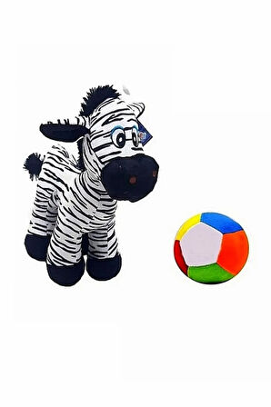 Peluş Zebra 28 cm ve Peluş Top 12 cm - 2 Ürün 1 Arada Oyuncak