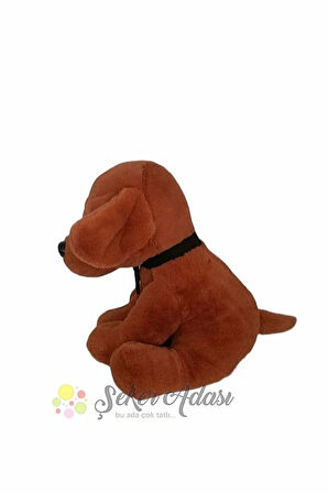 Sevimli Oturan Kahverengi Peluş Badem Köpek 30 Cm