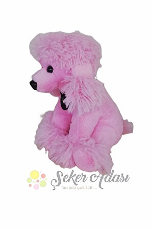 Sevimli Oturan Pembe Tüylü Peluş Püskül Süs Köpek 30 Cm