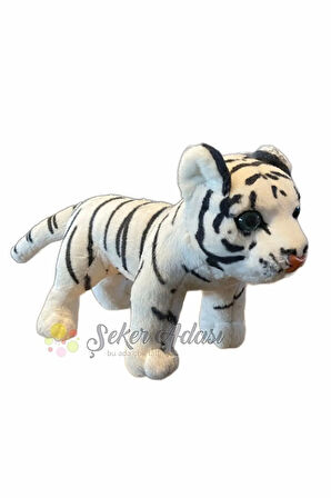 Peluş Yavru Beyaz Kaplan 35 cm Oyuncak Uyku ve Oyun Arkadaşı Aslan Leopar