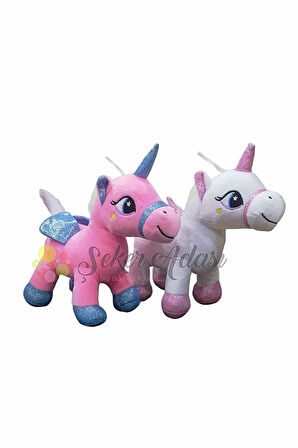 Sevimli 2 Li Kanatlı Boynuzlu Peluş Unicorn Pony At Oyuncak 20 Cm