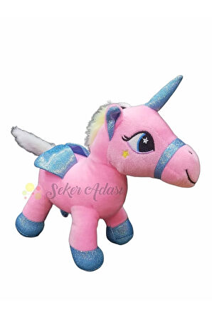 Sevimli 2 Li Kanatlı Boynuzlu Peluş Unicorn Pony At Oyuncak 20 Cm