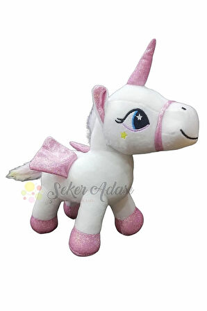 Sevimli 2 Li Kanatlı Boynuzlu Peluş Unicorn Pony At Oyuncak 20 Cm