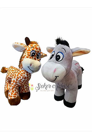 Oyuncak Ikili 28 Cm Sevimli Peluş Eşek Ve Peluş Zürafa Zuzu - Uyku Ve Oyun Arkadaşı Hediyelik