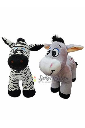 Oyuncak Ikili 28 Cm Sevimli Peluş Eşek Ve Peluş Zebra - Uyku Ve Oyun Arkadaşı Hediyelik