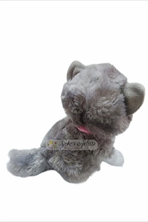 Miyavlayan Sevimli Sesli Yumuşacık Gri Peluş Kedi 20 Cm - Hediyelik Uyku Ve Oyun Arkadaşı