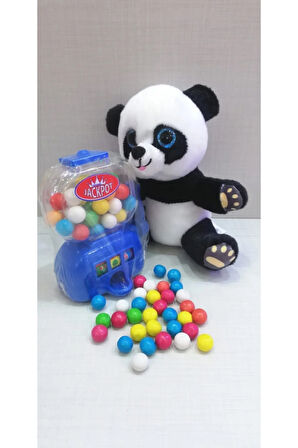 2 Si 1 Arada / Sevimli Panda 15 Cm Ve Mavi Jackpot Sakız Makinesi