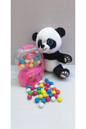 2 Si 1 Arada / Sevimli Panda 15 Cm Ve Pembe Jackpot Sakız Makinesi