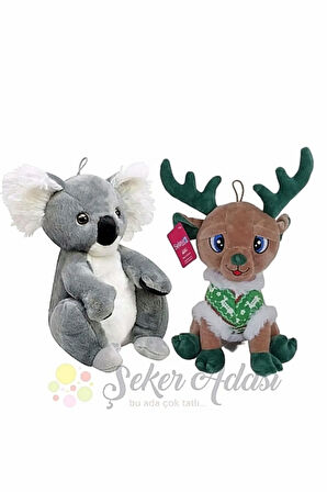 Sevimli Peluş Geyik 28 Cm ve Peluş Koala 28 Cm İkili Oyuncak Set Hediyelik