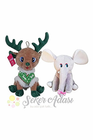Sevimli Peluş Geyik 28 Cm ve Peluş Fil 20 Cm İkili Oyuncak Set Hediyelik