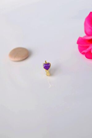 Mor Kalpli Halka Tragus Piercing Helix Kıkırdak Küpesi Gold Renkli