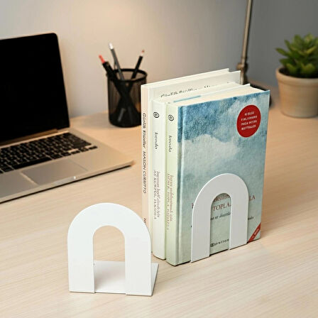 2’li Beyaz Metal Kitap Desteği Kitap Tutucu (Ikili) Dekoratif Aksesuar