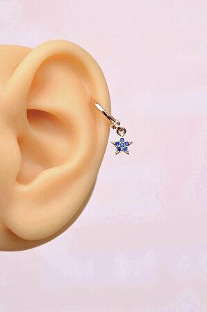 Lacivert Yıldız Sallantılı Helix Küpesi Kıkırdak Lob