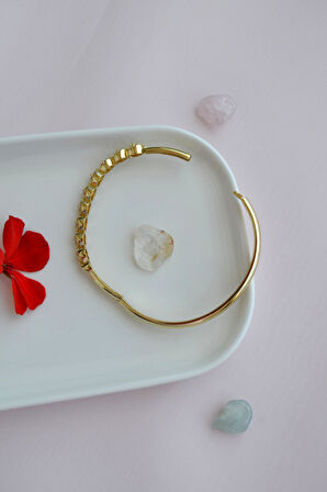 Zirkon Taşlı Kelepçe Bilezik Rodyum Bileklik