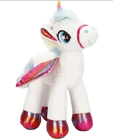 Peluş Tek Boynuzlu Kanatlı At Unicorn Beyaz Pembe Peluş 50 cm Pelüş