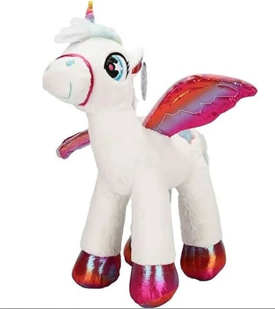 Peluş Tek Boynuzlu Kanatlı At Unicorn Beyaz Pembe Peluş 50 cm Pelüş