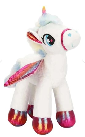 Peluş Tek Boynuzlu Kanatlı At Unicorn Beyaz Pembe Peluş 50 cm Pelüş