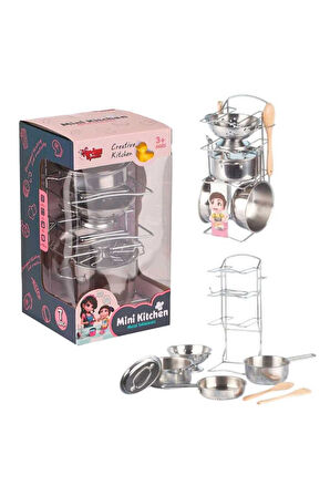 Seçtim Aldım Mini Kitchen 683e Çelik Tencere Tava Raflı Mutfak Seti 8 Parça 3