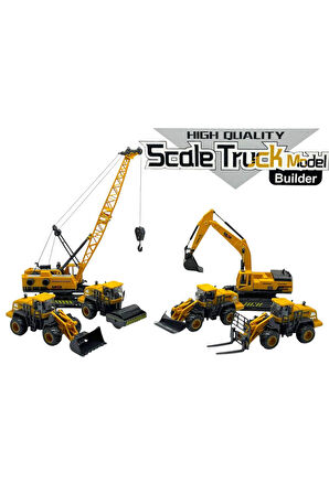 İnşaat Araçları Kepçe Dozer Vinç Forklift Silindir Kar Küreyci 6 Lı Set Oyuncak