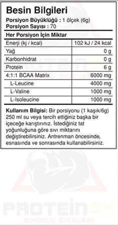 Bigjoy Sports Bcaapro 420 Gr 70 Porsiyon Aromasız Bcaa Powder