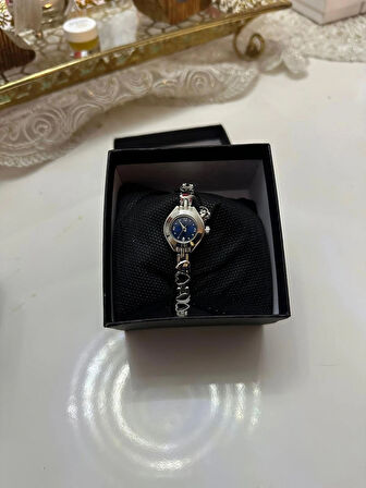 Mavi Analog Kadran Kalpli Gümüş Renk Bileklik Saat