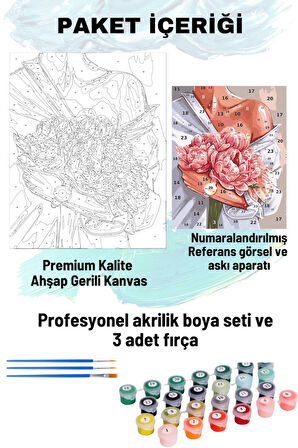 Sayılarla Boyama Seti Numaralı Tuval Fırça Boya 40x50 Cm - SAAT VE KADIN