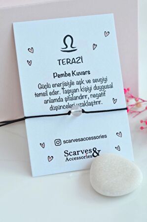 Terazi Burcu Pembe Kuvars Taşı Şans Bilekliği