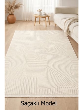 Rölyef Joy Krem Kaymaz Yıkanabilir Taban Kesme Salon Mutfak Halı Yolluk