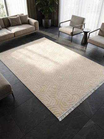 Dinar Armoni Saçaklı Kaymaz Tabanlı Kesme Kabartmalı Yıkanabilir Salon Koridor Halı Yolluk