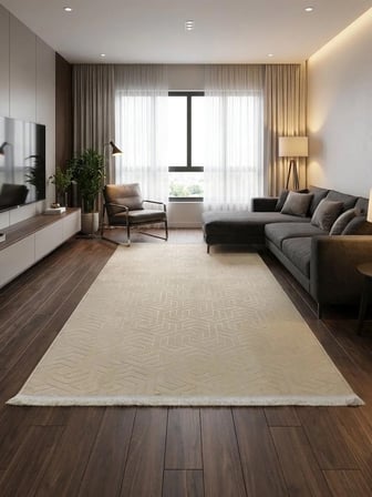 Dinar Armoni Saçaklı Kaymaz Tabanlı Kesme Kabartmalı Yıkanabilir Salon Koridor Halı Yolluk