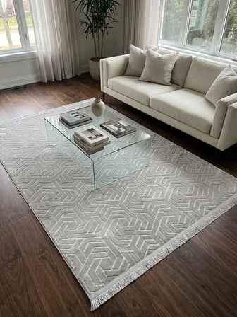 Dinar Armoni Saçaklı Kaymaz Tabanlı Kesme Kabartmalı Yıkanabilir Salon Koridor Halı Yolluk