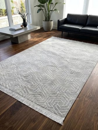 Dinar Armoni Saçaklı Kaymaz Tabanlı Kesme Kabartmalı Yıkanabilir Salon Koridor Halı Yolluk