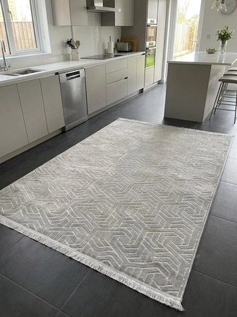 Dinar Armoni Saçaklı Kaymaz Tabanlı Kesme Kabartmalı Yıkanabilir Salon Koridor Halı Yolluk