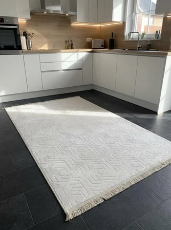 Dinar Armoni Saçaklı Kaymaz Tabanlı Kesme Kabartmalı Yıkanabilir Salon Koridor Halı Yolluk