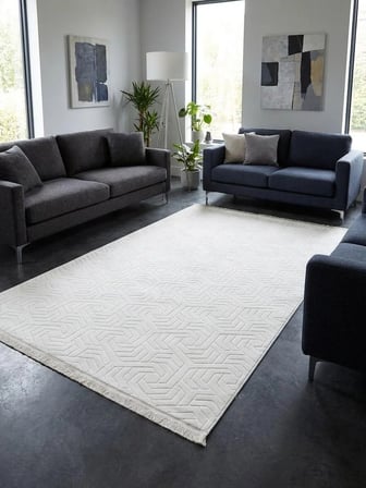 Dinar Armoni Saçaklı Kaymaz Tabanlı Kesme Kabartmalı Yıkanabilir Salon Koridor Halı Yolluk