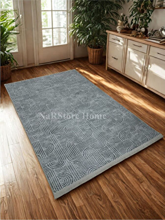 Kaymaz Taban Saçaklı Antrasit Gri Kabartmalı Yıkanabilir Kesme Yolluk Halı