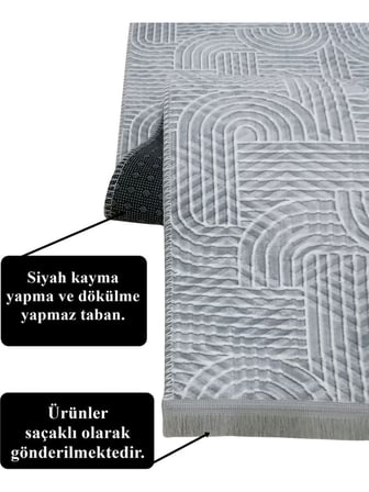 Kaymaz Taban Saçaklı Smart Diamond Gri Kabartmalı Yıkanabilir Kesme Yolluk Halı