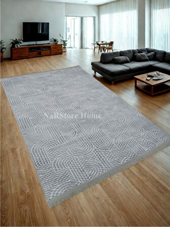 Kaymaz Taban Saçaklı Smart Diamond Gri Kabartmalı Yıkanabilir Kesme Yolluk Halı