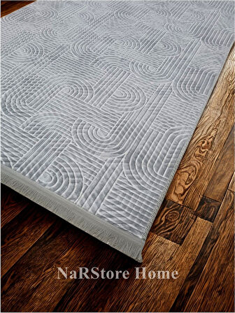 Kaymaz Taban Saçaklı Smart Diamond Gri Kabartmalı Yıkanabilir Kesme Yolluk Halı