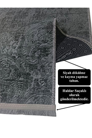 Kaymaz Taban Saçaklı Kesme Halı Yolluk Nevra Asos Antrasit
