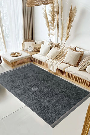 Kaymaz Taban Saçaklı Kesme Halı Yolluk Nevra Asos Antrasit