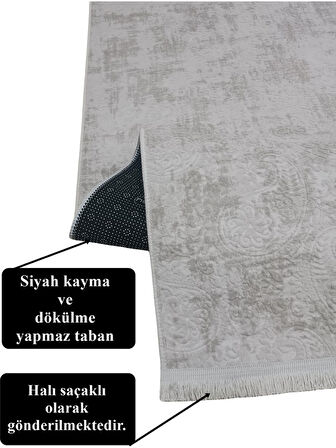 Dinarsu Kaymaz Taban Saçaklı Kesme Halı Yolluk Nevra Asos Vizon