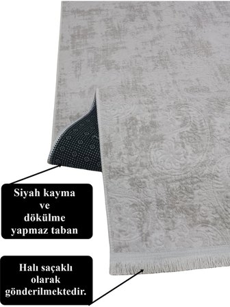 Dinarsu Kaymaz Taban Saçaklı Kesme Halı Yolluk Nevra Asos Vizon