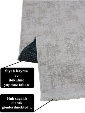 Dinarsu Kaymaz Taban Saçaklı Kesme Halı Yolluk Nevra Asos Vizon
