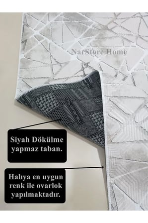 Dinar Saçaklı Mila Taş Gri Kaymaz Taban Yıkanabilir Kesme Yolluk Halı Modern Desen