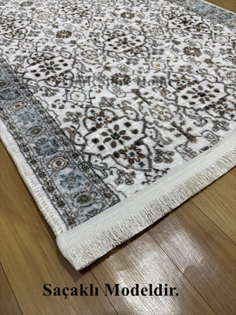 Merinos Çiçekli Otantik  Krem Kahve Yeşil Kalın Kaymaz Taban Kesme Yolluk Halı