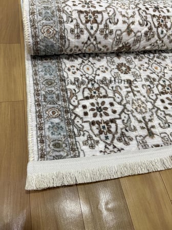 Merinos Çiçekli Otantik  Krem Kahve Yeşil Kalın Kaymaz Taban Kesme Yolluk Halı