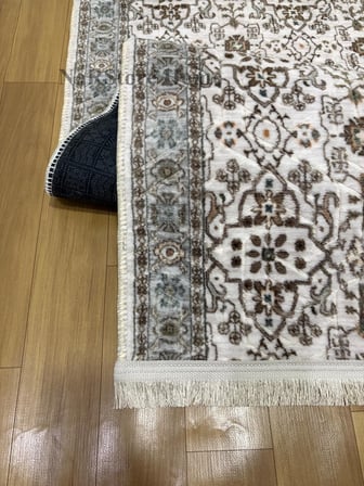 Merinos Çiçekli Otantik  Krem Kahve Yeşil Kalın Kaymaz Taban Kesme Yolluk Halı